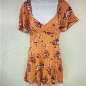 Floral Orange Short Sleeve Dress